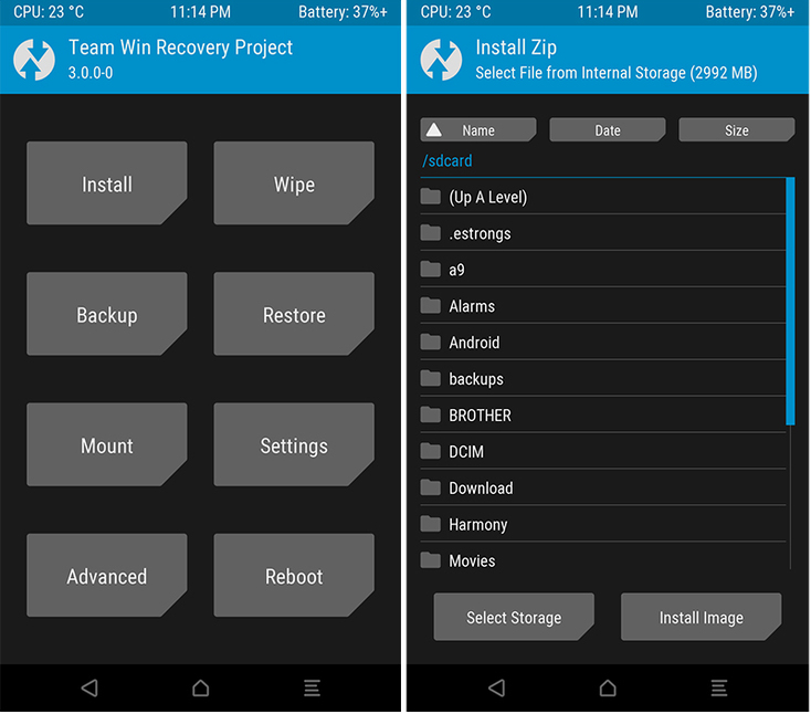 TWRP - zakładka Install