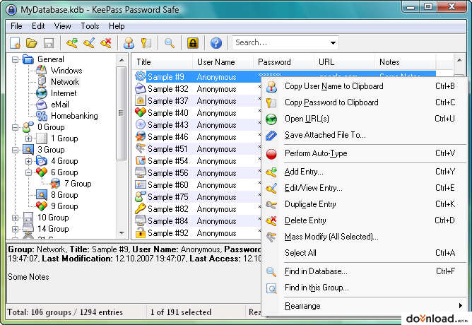 KeePass - okno programu