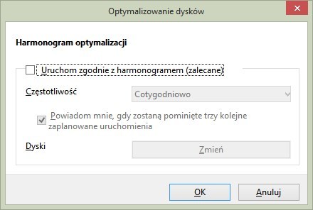 Wyłączenie automatycznej defragmentacji