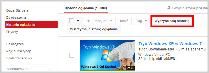 Usuwanie historii oglądania