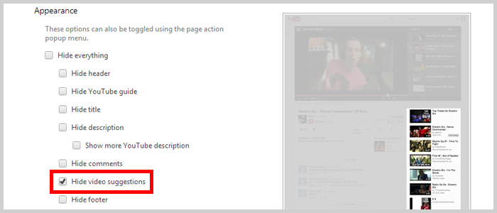 YouTube Options - ukrywanie rekomendacji