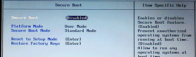 Secure Boot w opcjach UEFI