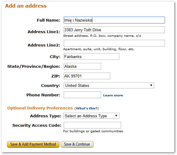 Przepisanie wygenerowanego adresu do Amazon.com