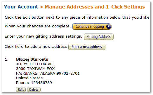 Ustawienie domyślnego adresu w Amazon.com 