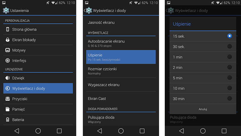 Zmiana ustawienia usypiania ekranu w Androidzie