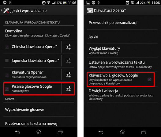 Ustawienia wprowadzania w Androidzie