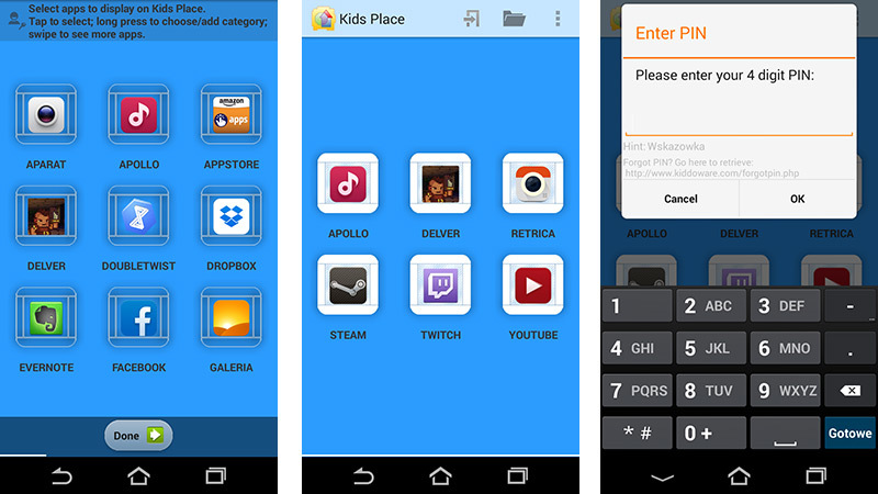 Kids Place - dodawanie i wyświetlanie dozwolonych aplikacji