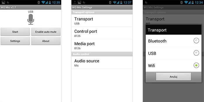 WO Mic - ustawienia aplikacji