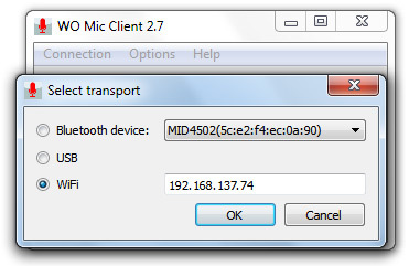 WO Mic - połączenie przez Wi-Fi