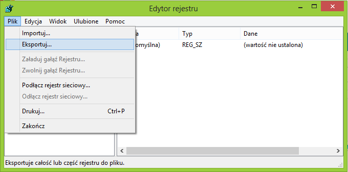 Eksportowanie rejestru systemowego