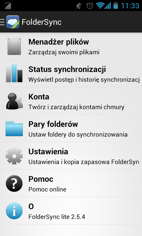 FolderSync - główny ekran
