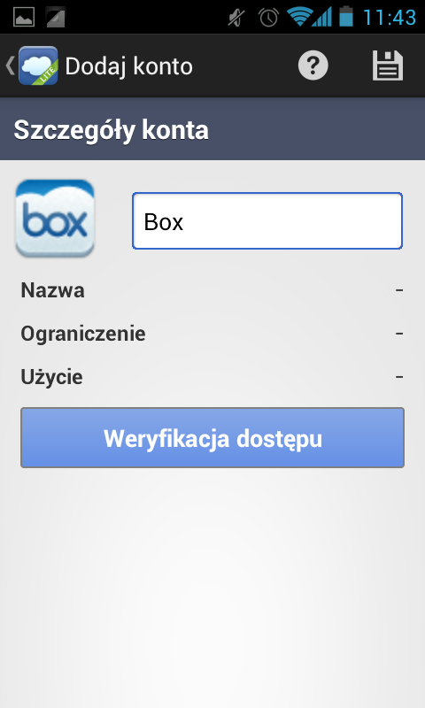 Dodawanie nowego konta Box w Foldersync