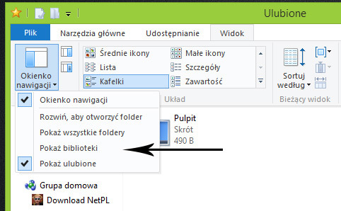 Włączanie bibliotek w Windows 8.1