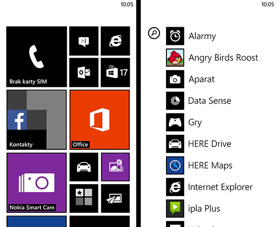 Czarne kafelki na białym tle w Windows Phone 8