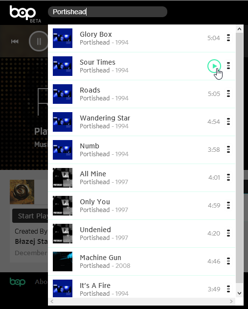 Wyszukiwanie utworu w Bop.fm