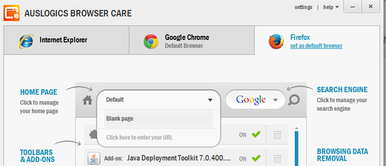 Browser Care - zmiana strony startowej