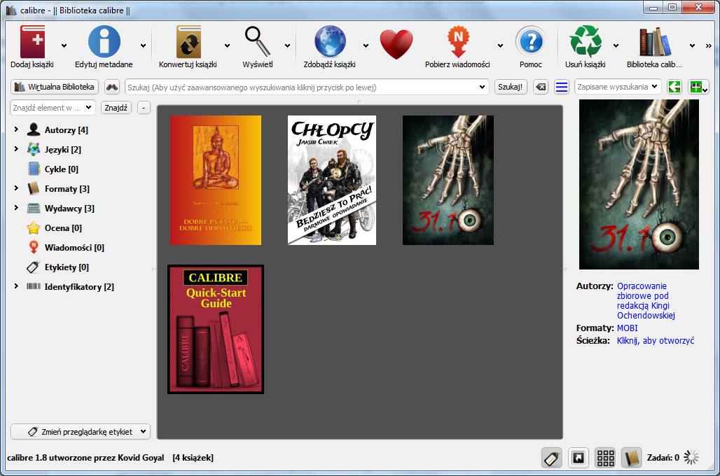 Calibre - główne okno programu