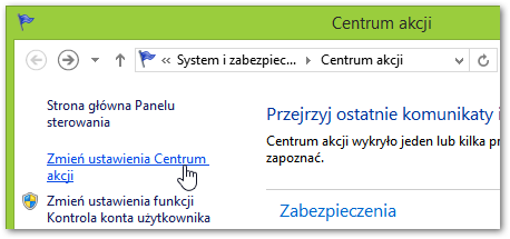 Centrum akcji - zmiana ustawień