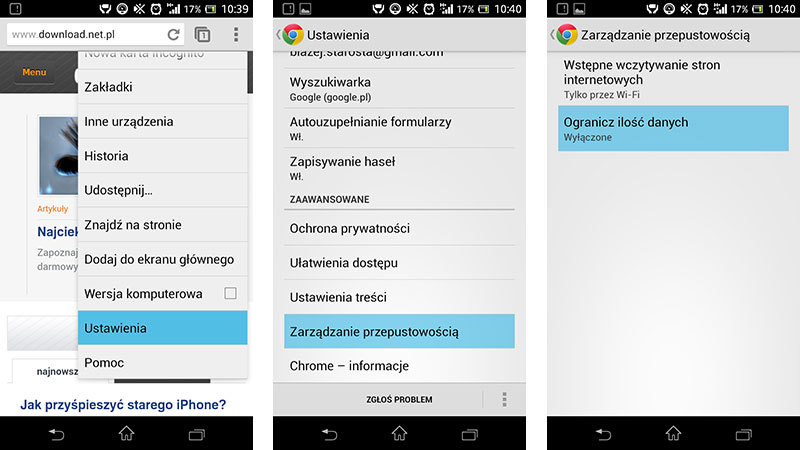 Aktywacja oszczędzania transferu w Chrome 32 na Androidzie