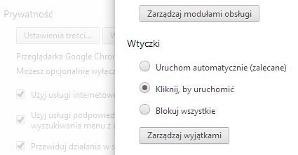 Wyłączanie automatycznego uruchamiania wtyczek w Chrome