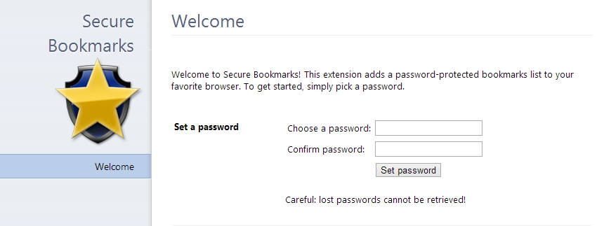 Secure Bookmarks - konfiguracja hasła