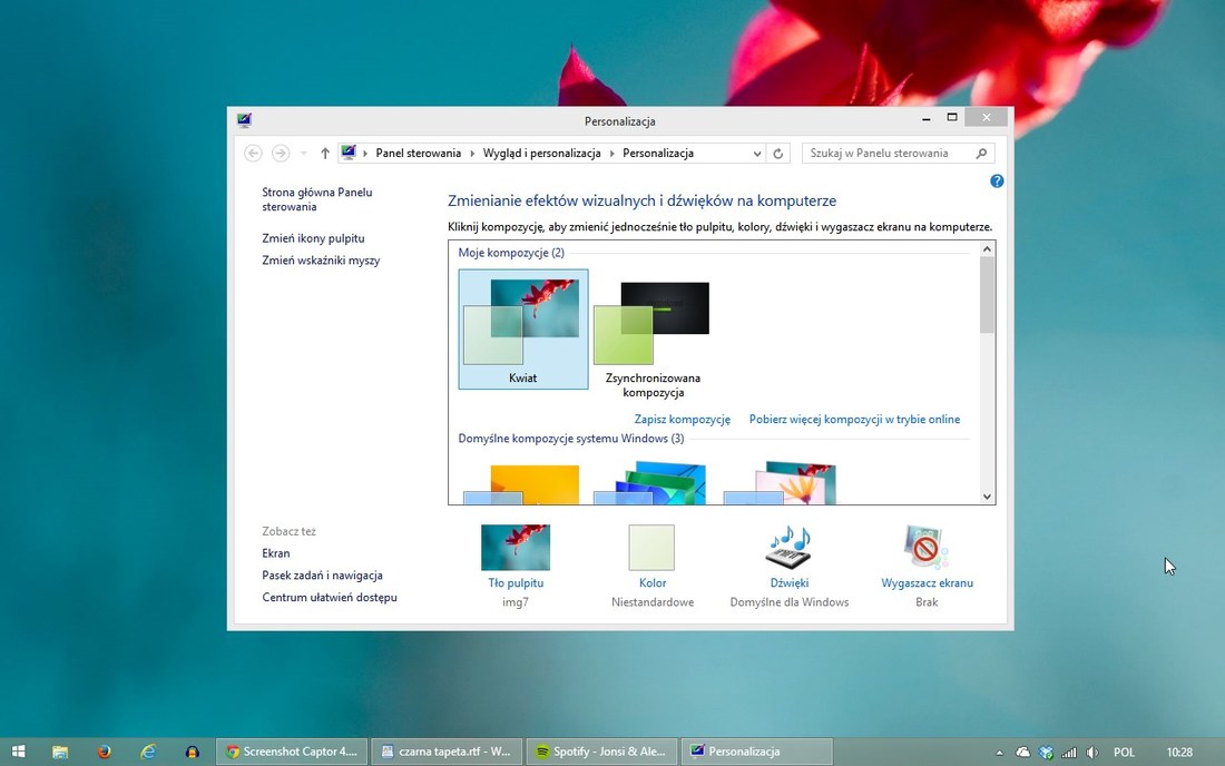 Okno personalizacji i wyboru tła w Windows 8.1