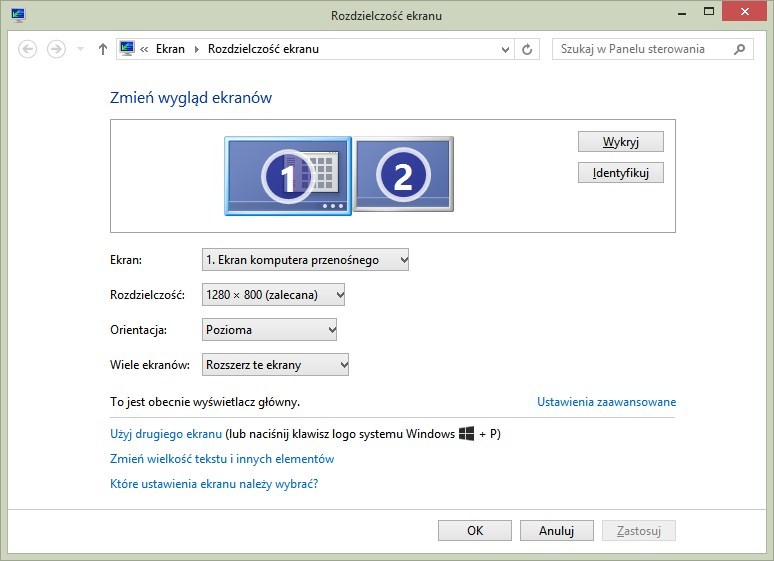 Ustawienia rozdzielczości w Windowsie
