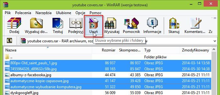 Usuwanie plików z archiwum RAR lub ZIP