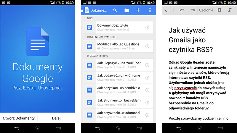 Dokumenty Google na Androidzie