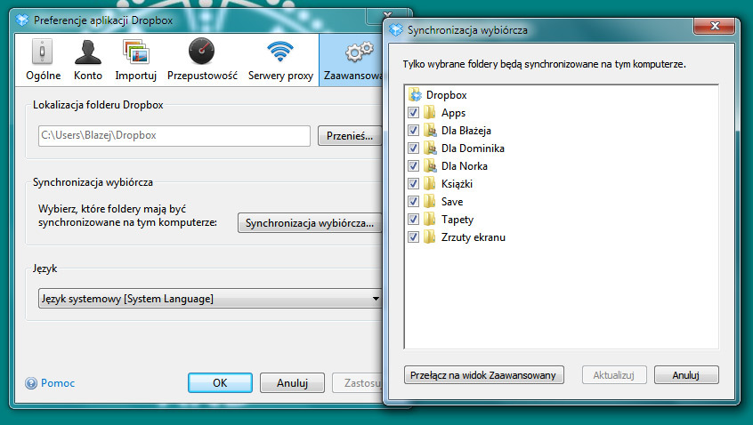 Synchronizacja wybiórcza w Dropboksie