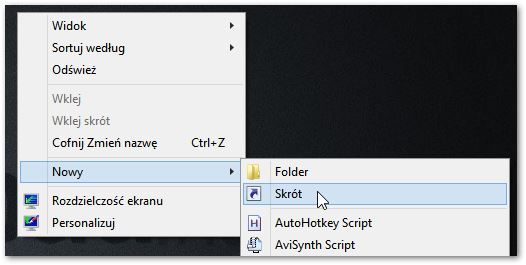Tworzenie nowego skrótu w Windows