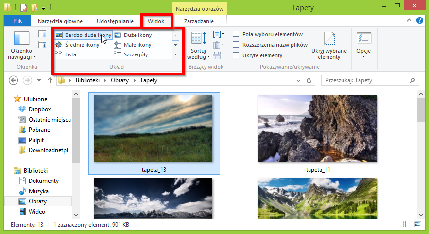 Bardzo duże ikony w Eksploratorze Windows 8