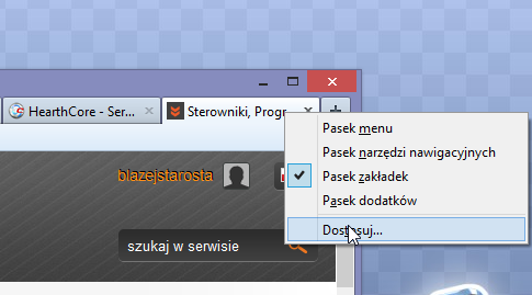 Firefox - dostosowywanie paska narzędzi