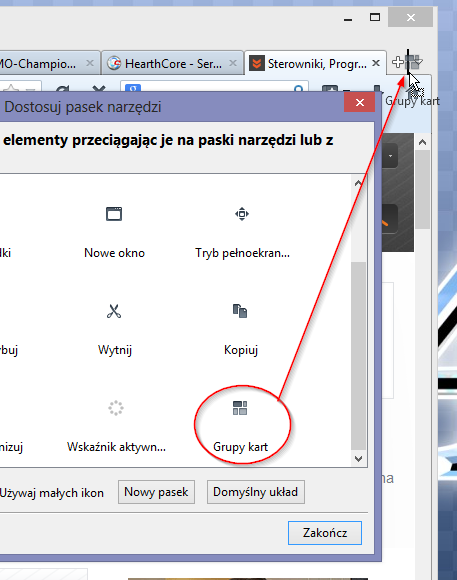 Dodawanie przycisku grup kart do Firefoksa