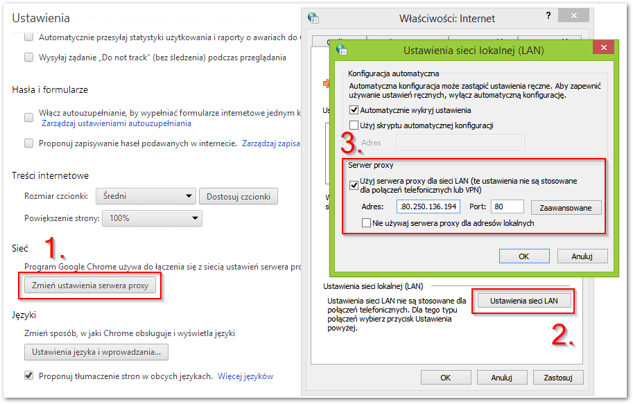 Zmiana serwera proxy w Chrome