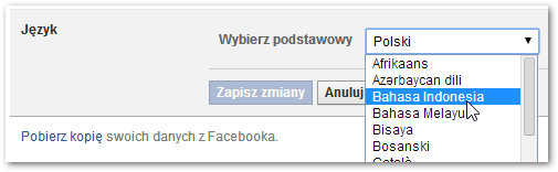 Zmiana języka na Facebooku