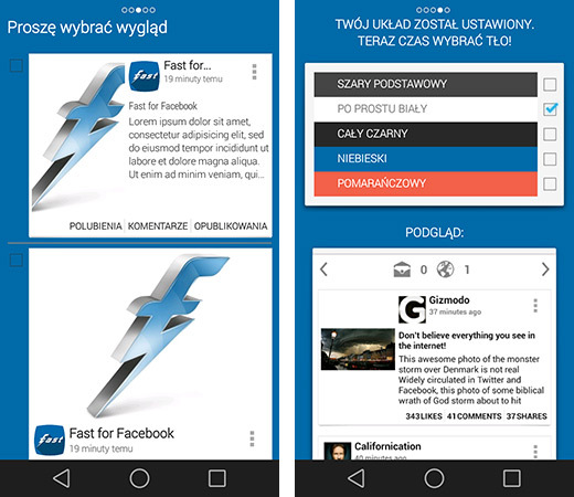 Fast for Facebook - wybór wyglądu