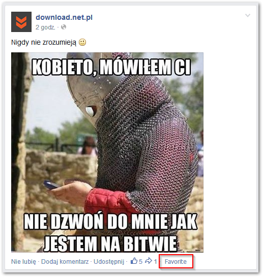 Zapisanie posta przez Facebook Favorite