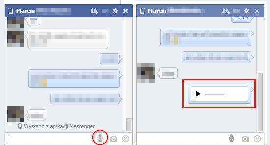 Wiadomość głosowa na czacie Facebooka