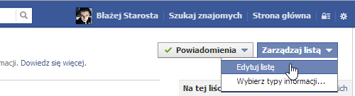 Edycja listy znajomych na Facebooku