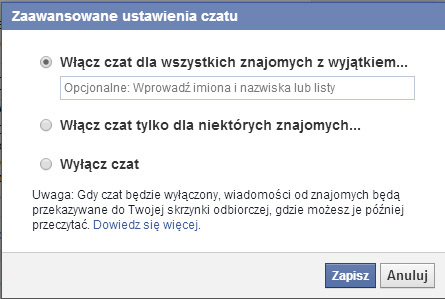 Zaawansowane ustawienia czatu
