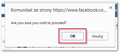 Potwierdzenie chęci usunięcia wiadomości na Facebooku w Chrome