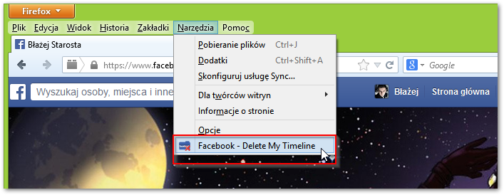 Usuwanie osi czasu z Facebooka w Firefoksie