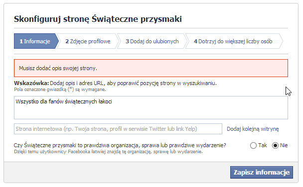 Konfiguracja strony na Facebooku
