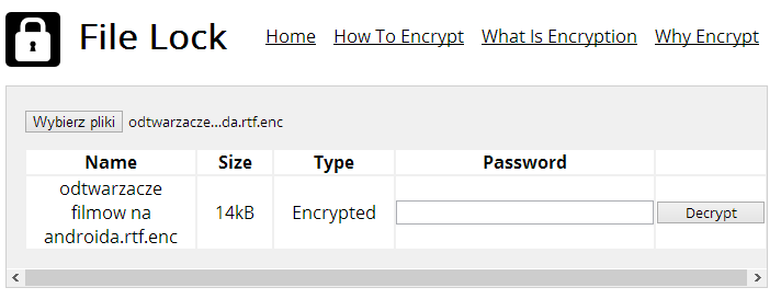 Odszyfrowywanie pliku File Lock