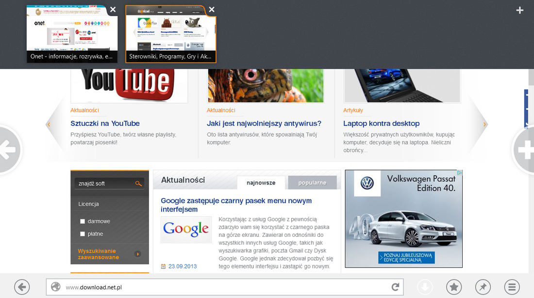 Firefox dla Windows 8 - otwarte karty