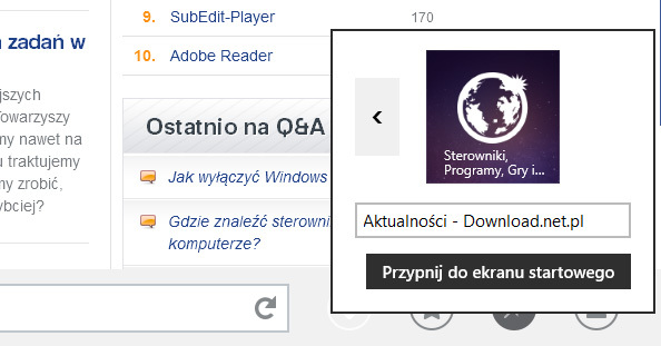 Firefox dla Windows 8 - przypinanie strony do ekranu startowego