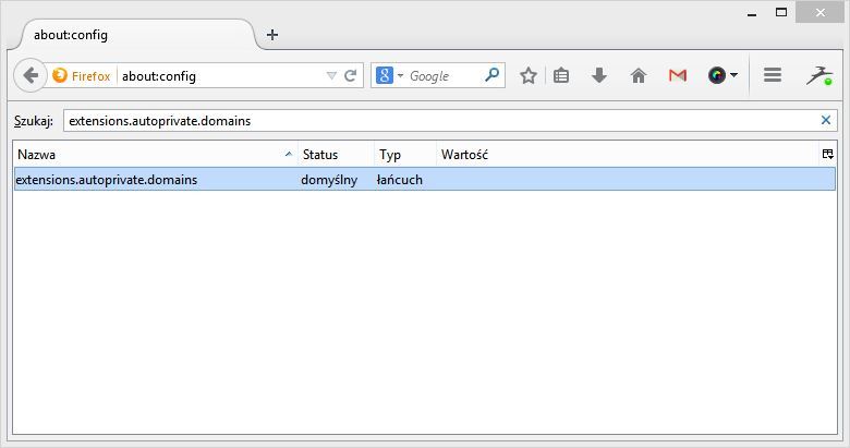 Wyszukiwanie wpisu extensions.autoprivate.domains