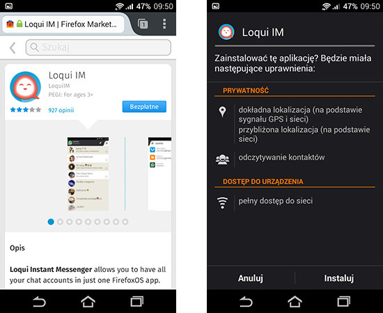 Firefox Marketplace - instalacja aplikacji na Androidzie