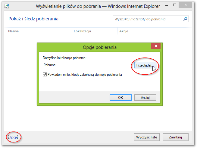 Zmiana folderu pobierania w Internet Explorer